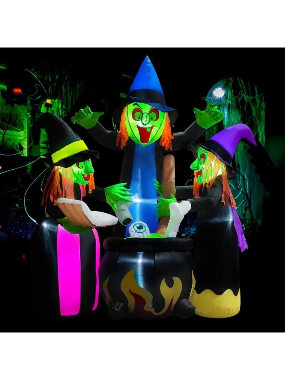 Halloween Inflatables Outdoor Decorations,6 Feet 3 Witches, LED Lights, Blow up